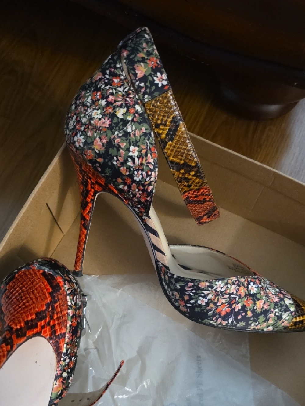 Jessica Simpson Multicolor Floral Patchwork Pointed-Toe Ankle-Strap Heels - Picture 6 of 7